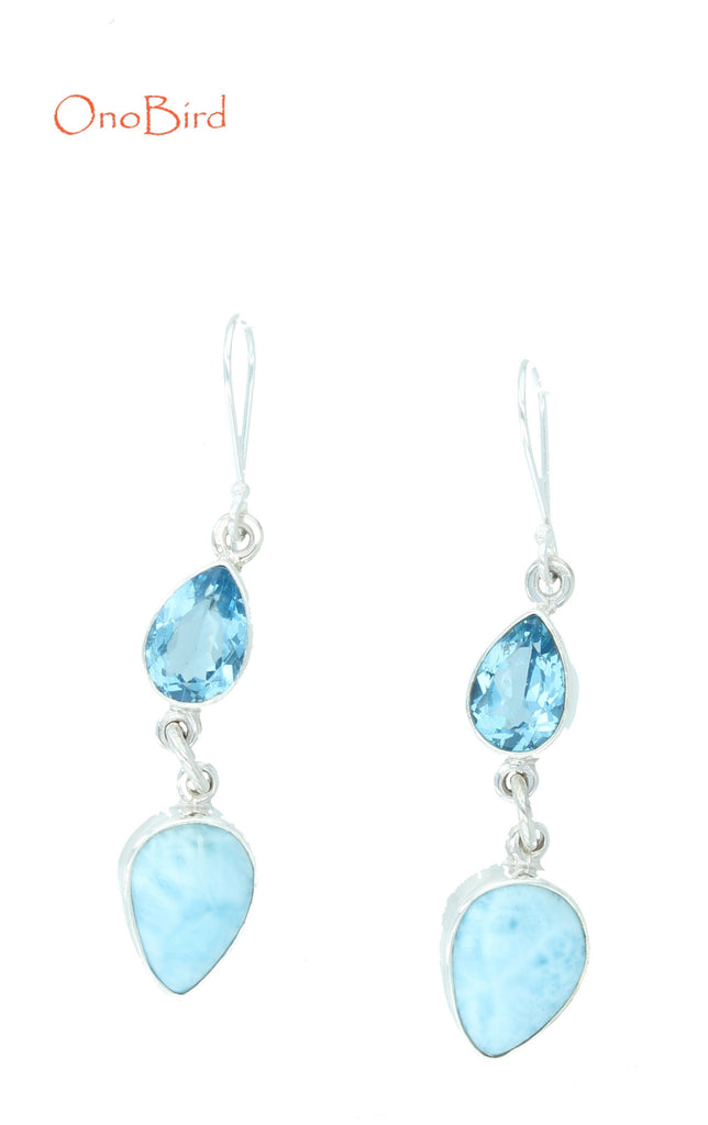 Earrings - Larimar And Blue Topaz Earrings