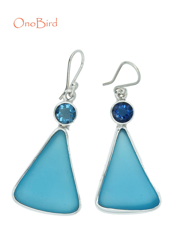 Earrings - Beach Glass And Blue Topaz Earrings