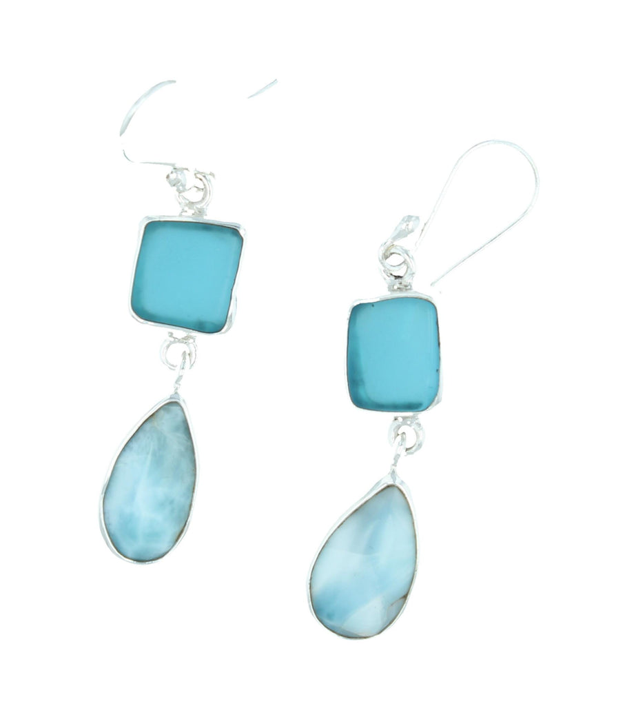 Earrings - Beach Glass & Larimar Earrings