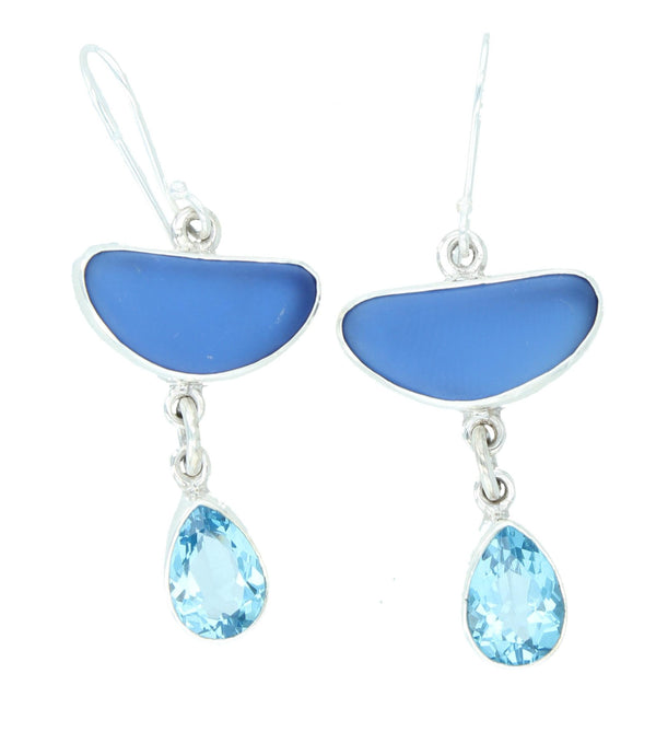Earrings - Sea Glass, Blue Topaz Earrings