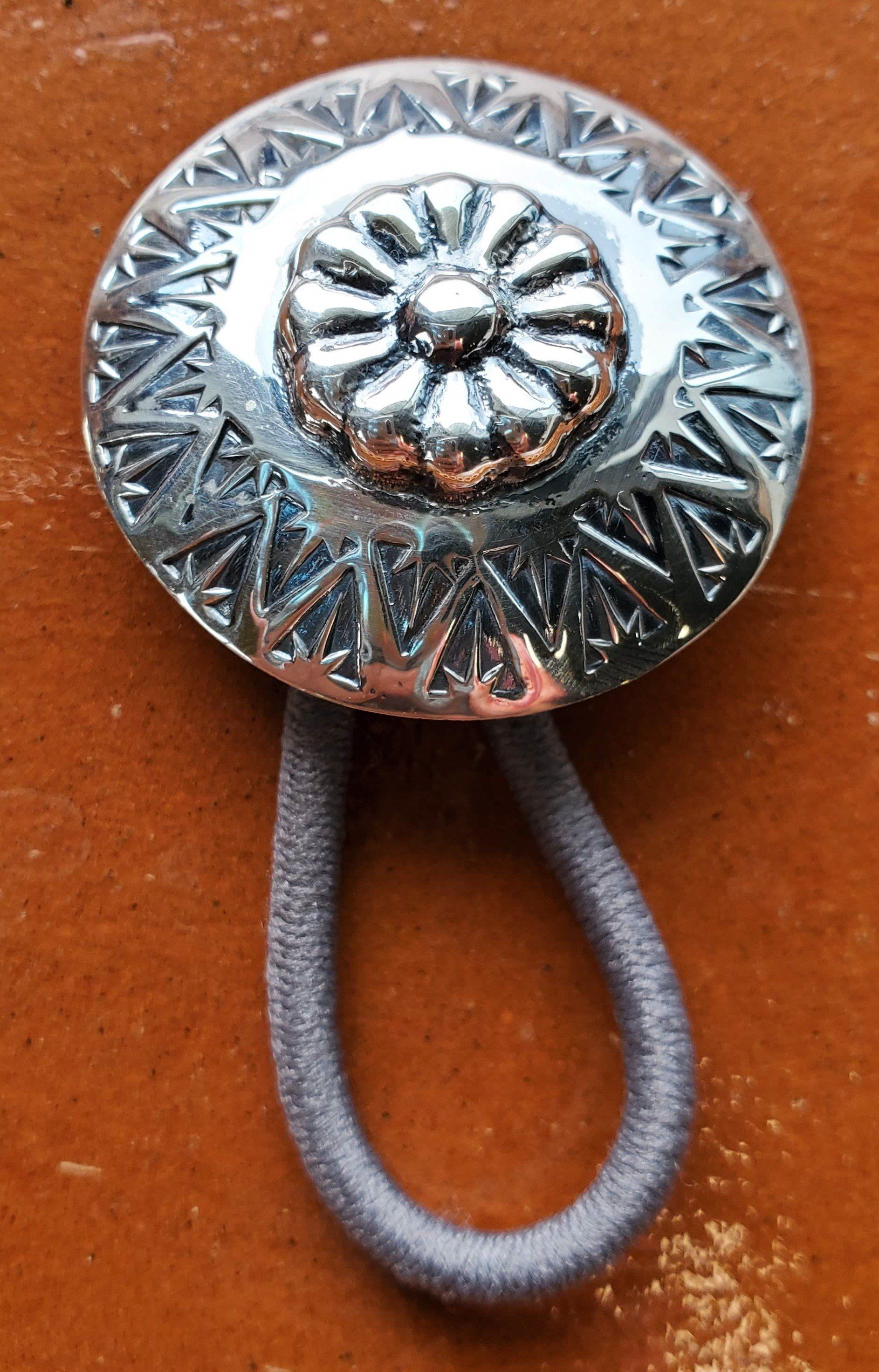 小物 CHALLENGER HAIR TIE SILVER Kingman Turquoise Concho Hair Tie / Concho Pony Tail Holder