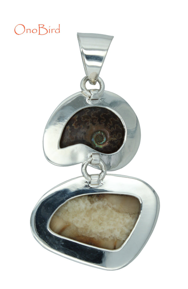 Pendants - Fossilized Walrus Ivory And Ammonite Pendant