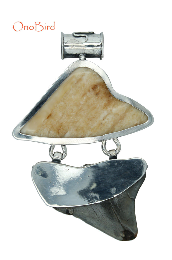 Pendants - Fossilized Walrus Ivory And Shark Tooth Pendant