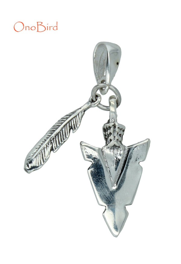 Pendants - Sterling Silver Arrowhead & Feather Pendant