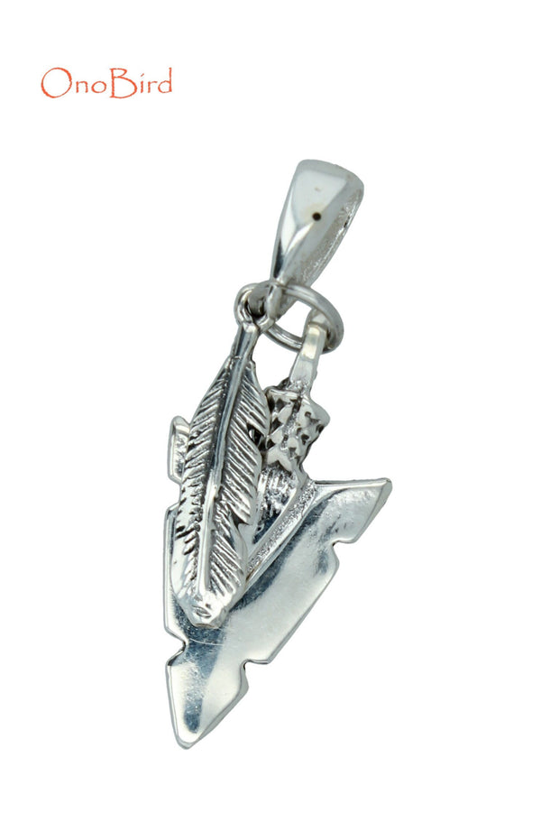 Pendants - Sterling Silver Arrowhead & Feather Pendant